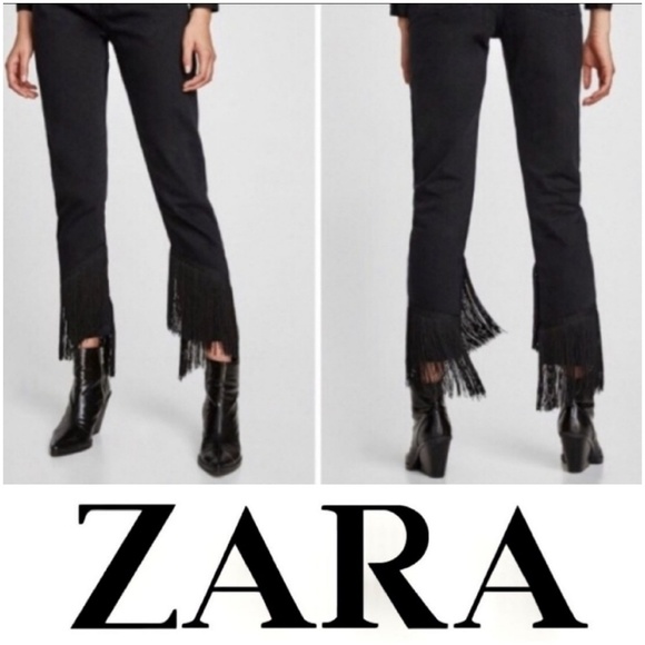 LAST PAIR!! ZARA WOMAN HIGH RISE FRINGED JEANS - Picture 2 of 8